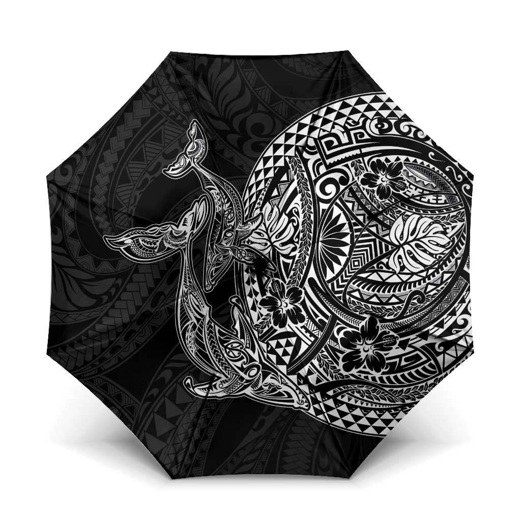 Hawaiian Whales Polynesian Art Motifs Umbrella Black Color LT03 One Size Folded 11.42 inch Opened Diameter 37.4 inch Black - Polynesian Pride