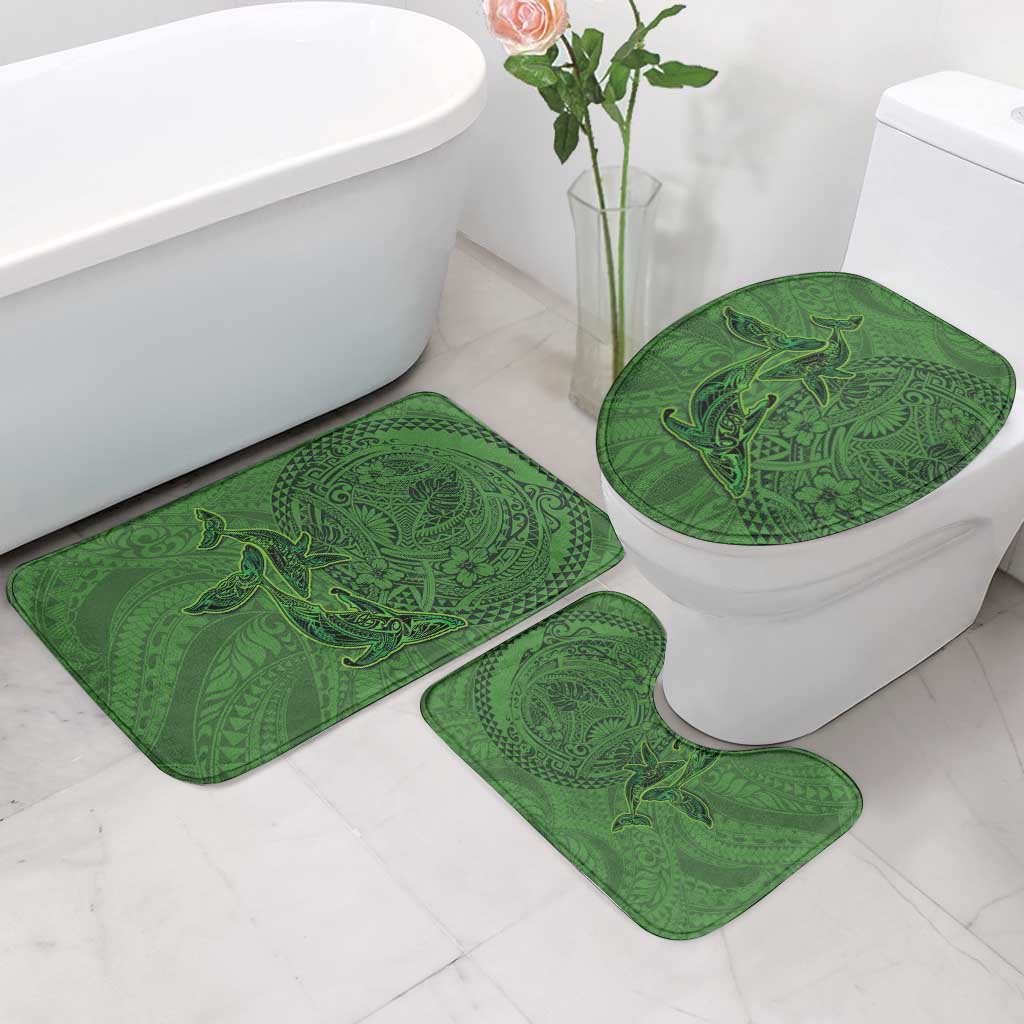 Hawaiian Whales Polynesian Art Motifs Bathroom Set Green Color LT03 - Polynesian Pride