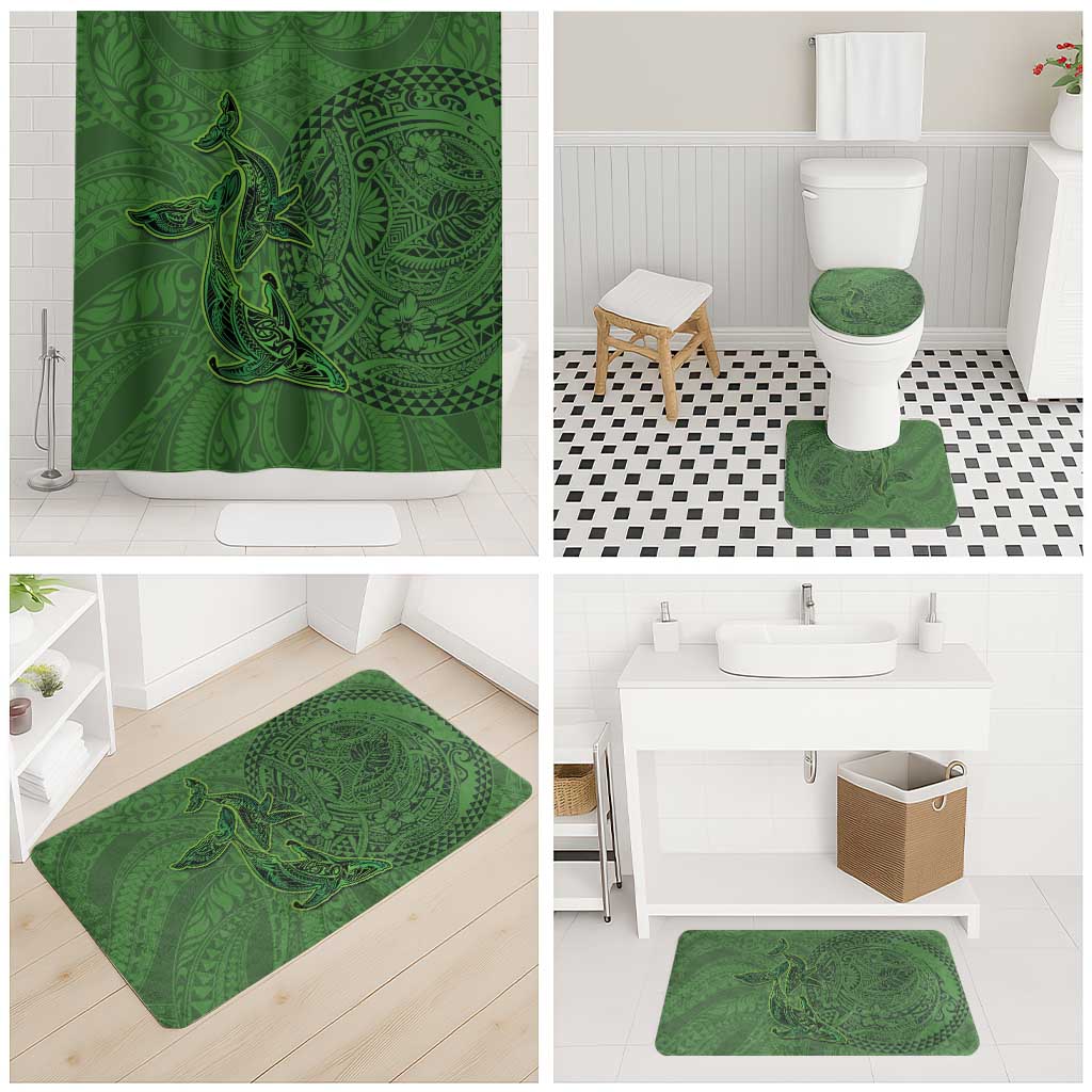 Hawaiian Whales Polynesian Art Motifs Bathroom Set Green Color LT03 - Polynesian Pride