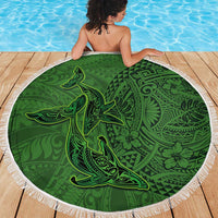 Hawaiian Whales Polynesian Art Motifs Beach Blanket Green Color LT03 - Polynesian Pride