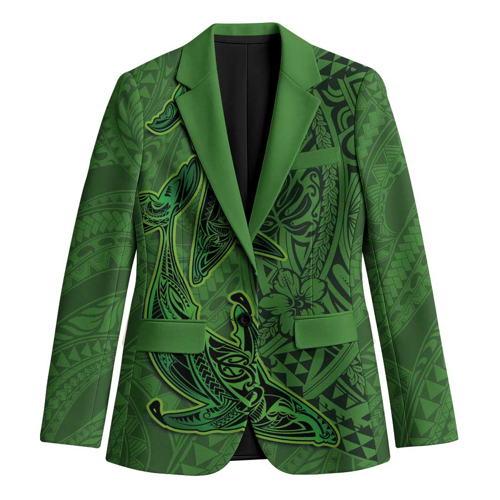 Hawaiian Whales Polynesian Art Motifs Blazer Green Color LT03 Unisex Green - Polynesian Pride