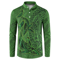 Hawaiian Whales Polynesian Art Motifs Button Sweatshirt Green Color LT03 Green - Polynesian Pride
