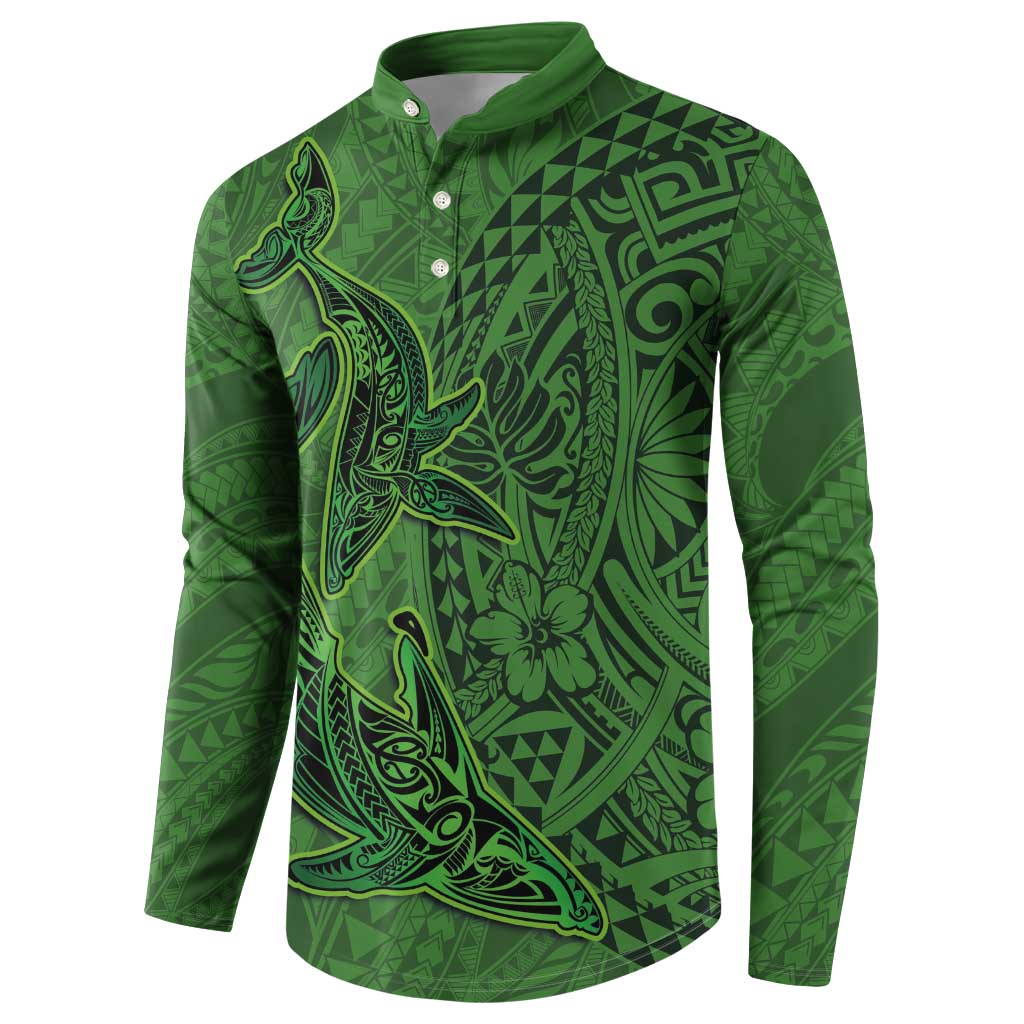 Hawaiian Whales Polynesian Art Motifs Button Sweatshirt Green Color LT03 - Polynesian Pride