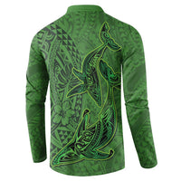 Hawaiian Whales Polynesian Art Motifs Button Sweatshirt Green Color LT03 - Polynesian Pride