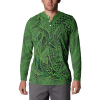 Hawaiian Whales Polynesian Art Motifs Button Sweatshirt Green Color LT03 - Polynesian Pride