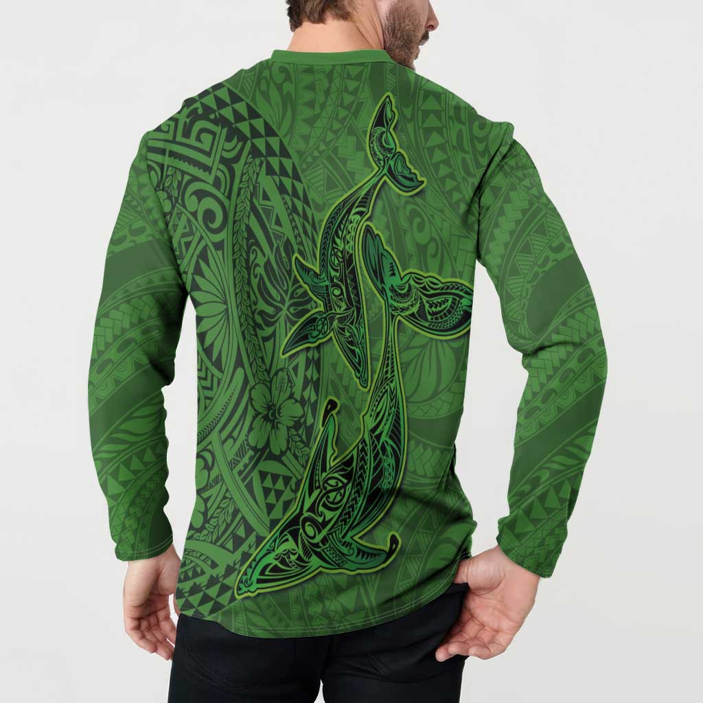 Hawaiian Whales Polynesian Art Motifs Button Sweatshirt Green Color LT03 - Polynesian Pride
