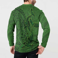 Hawaiian Whales Polynesian Art Motifs Button Sweatshirt Green Color LT03 - Polynesian Pride