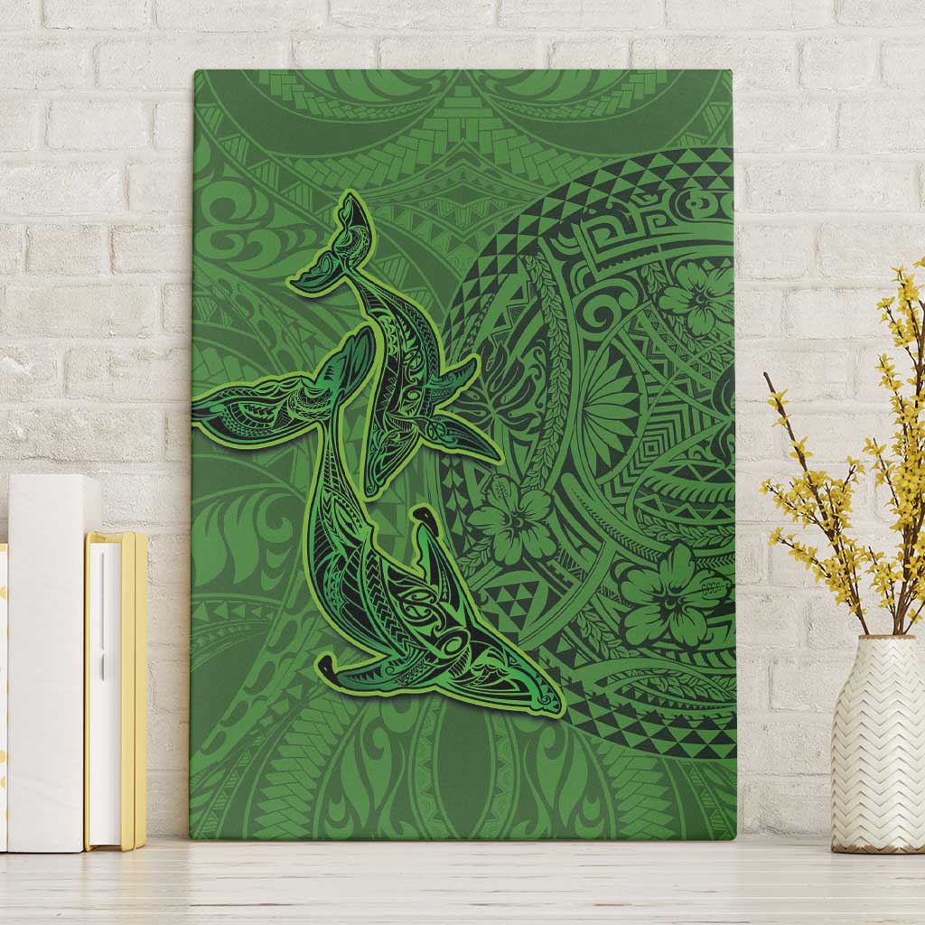 Hawaiian Whales Polynesian Art Motifs Canvas Wall Art Green Color LT03 Without Frame Green - Polynesian Pride