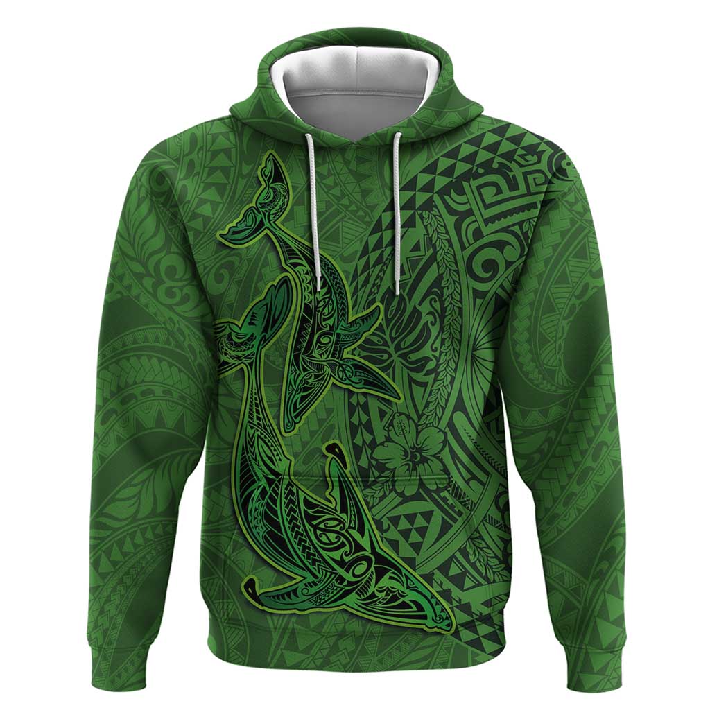 Hawaiian Whales Polynesian Art Motifs Hoodie Green Color LT03 Pullover Hoodie Green - Polynesian Pride