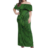 Hawaiian Whales Polynesian Art Motifs Off Shoulder Maxi Dress Green Color LT03 Women Green - Polynesian Pride