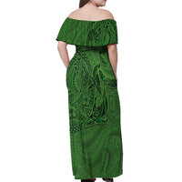 Hawaiian Whales Polynesian Art Motifs Off Shoulder Maxi Dress Green Color LT03 - Polynesian Pride