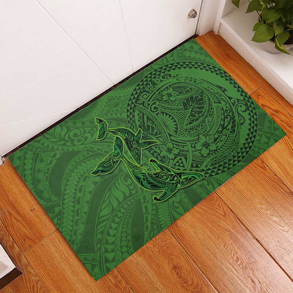 Hawaiian Whales Polynesian Art Motifs Rubber Doormat Green Color LT03 - Polynesian Pride