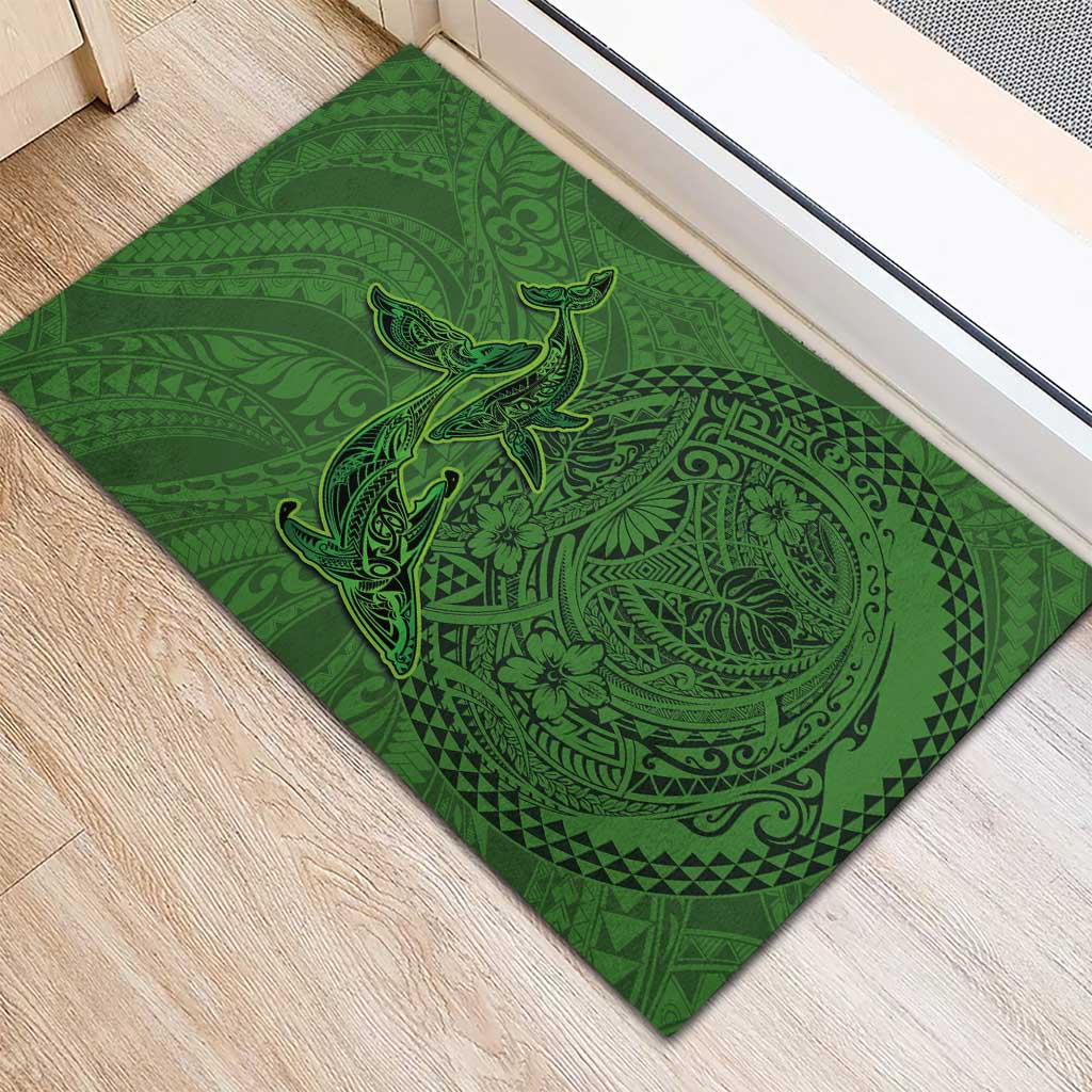 Hawaiian Whales Polynesian Art Motifs Rubber Doormat Green Color LT03 - Polynesian Pride