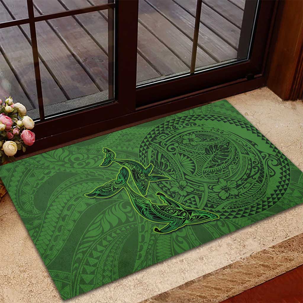Hawaiian Whales Polynesian Art Motifs Rubber Doormat Green Color LT03 - Polynesian Pride
