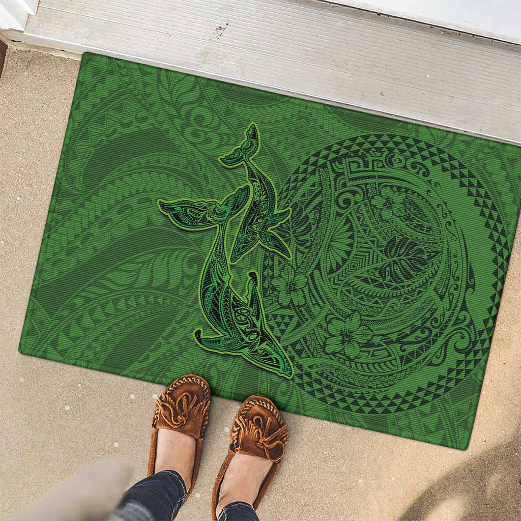 Hawaiian Whales Polynesian Art Motifs Rubber Doormat Green Color LT03 - Polynesian Pride