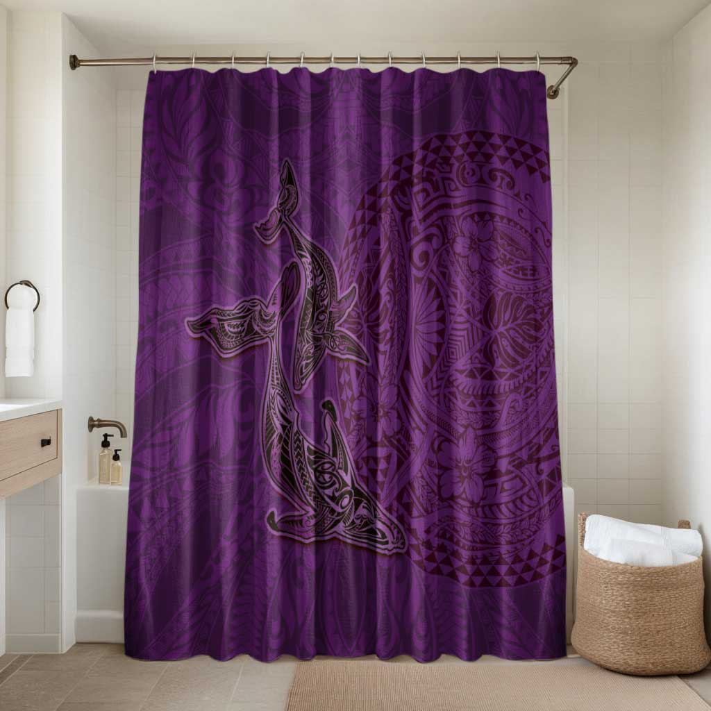 Hawaiian Whales Polynesian Art Motifs Bathroom Set Purple Color LT03 Shower Curtain Only Purple - Polynesian Pride