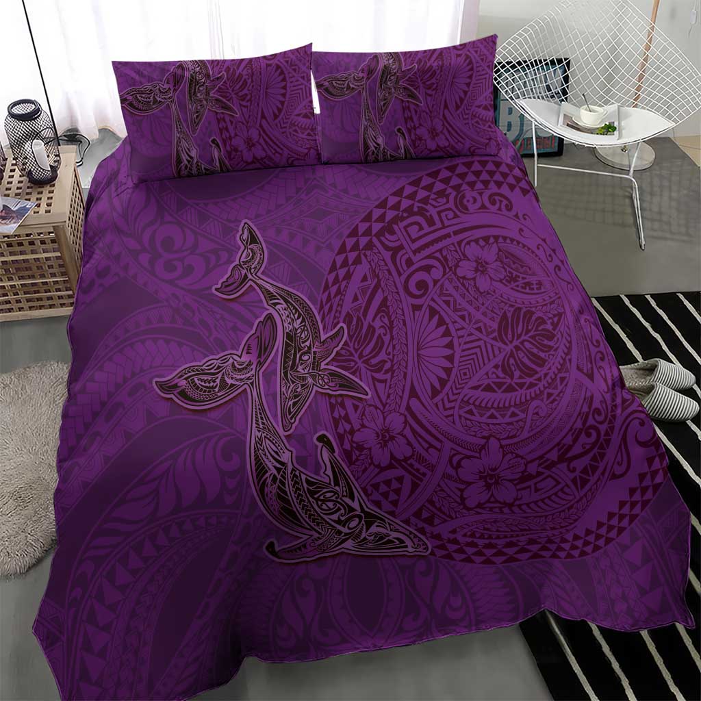 Hawaiian Whales Polynesian Art Motifs Bedding Set Purple Color LT03 - Polynesian Pride