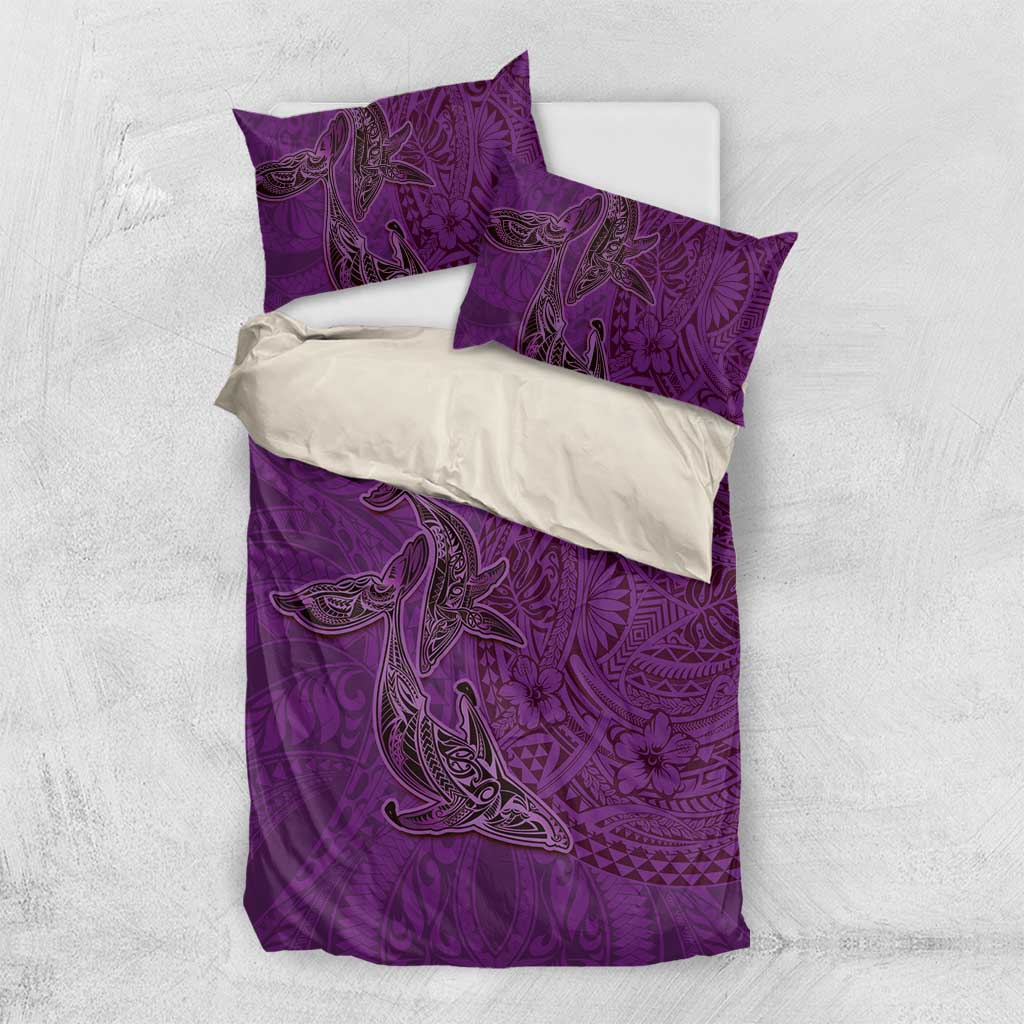 Hawaiian Whales Polynesian Art Motifs Bedding Set Purple Color LT03 US Twin 172cm x 218cm Purple - Polynesian Pride