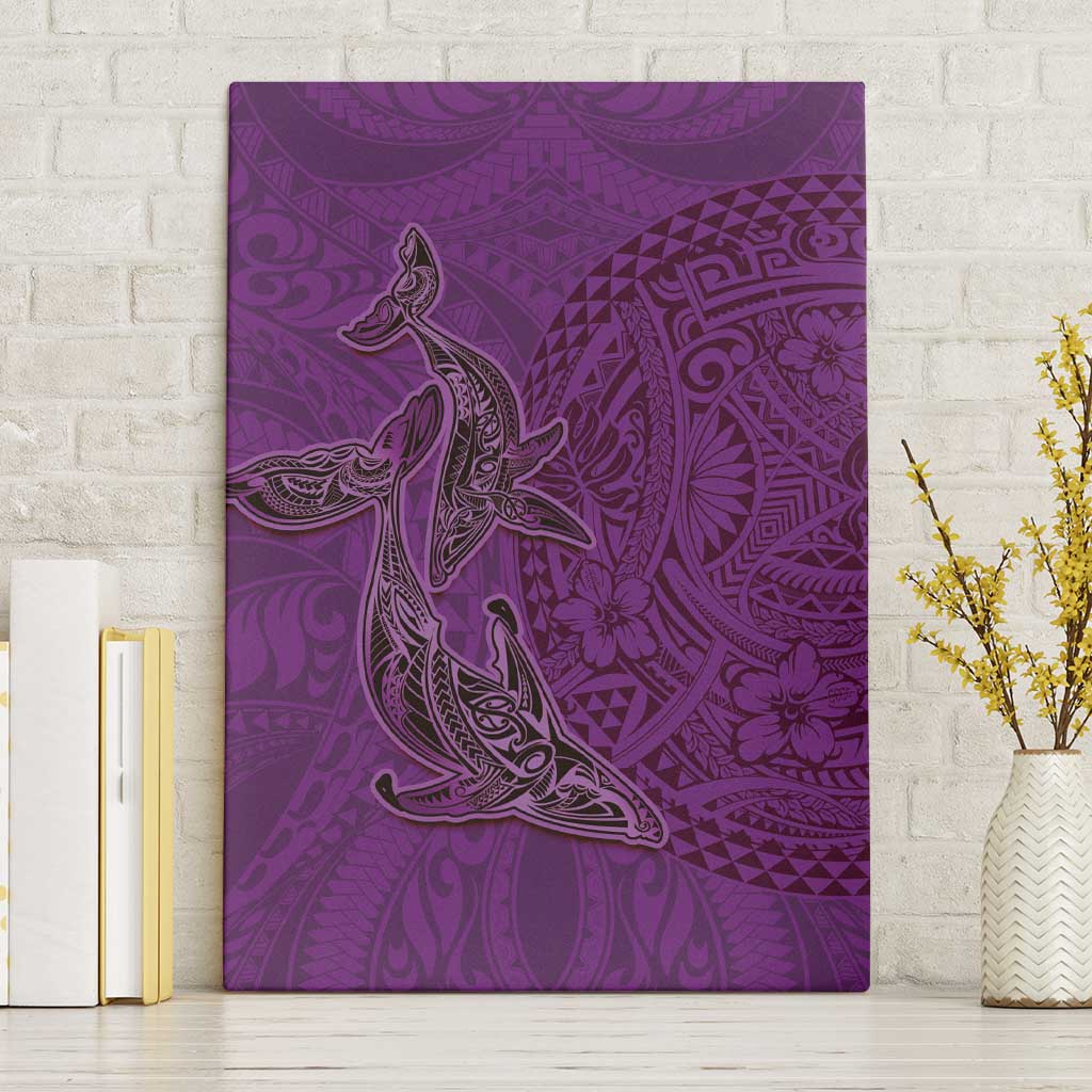 Hawaiian Whales Polynesian Art Motifs Canvas Wall Art Purple Color LT03 Without Frame Purple - Polynesian Pride