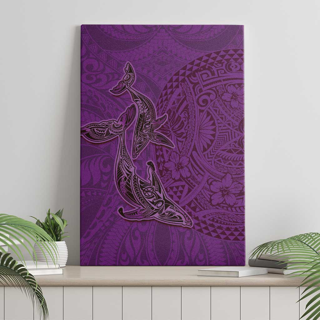 Hawaiian Whales Polynesian Art Motifs Canvas Wall Art Purple Color LT03 - Polynesian Pride
