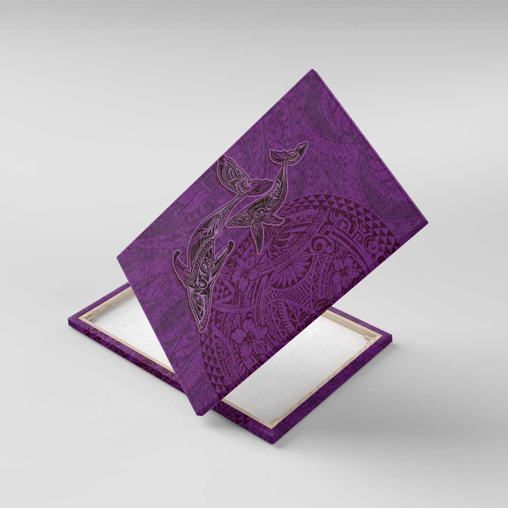 Hawaiian Whales Polynesian Art Motifs Canvas Wall Art Purple Color LT03 With Frame Purple - Polynesian Pride