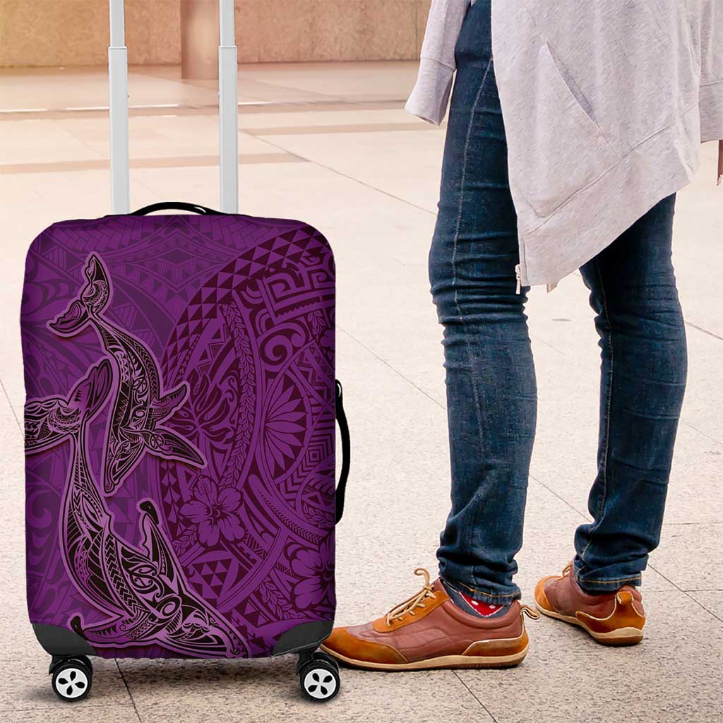 Hawaiian Whales Polynesian Art Motifs Luggage Cover Purple Color LT03 Purple - Polynesian Pride