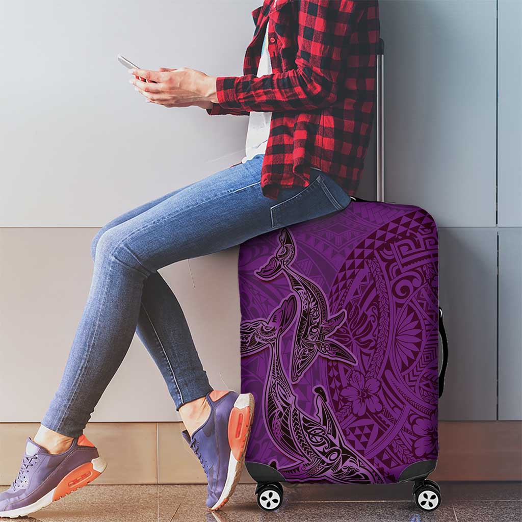 Hawaiian Whales Polynesian Art Motifs Luggage Cover Purple Color LT03 - Polynesian Pride