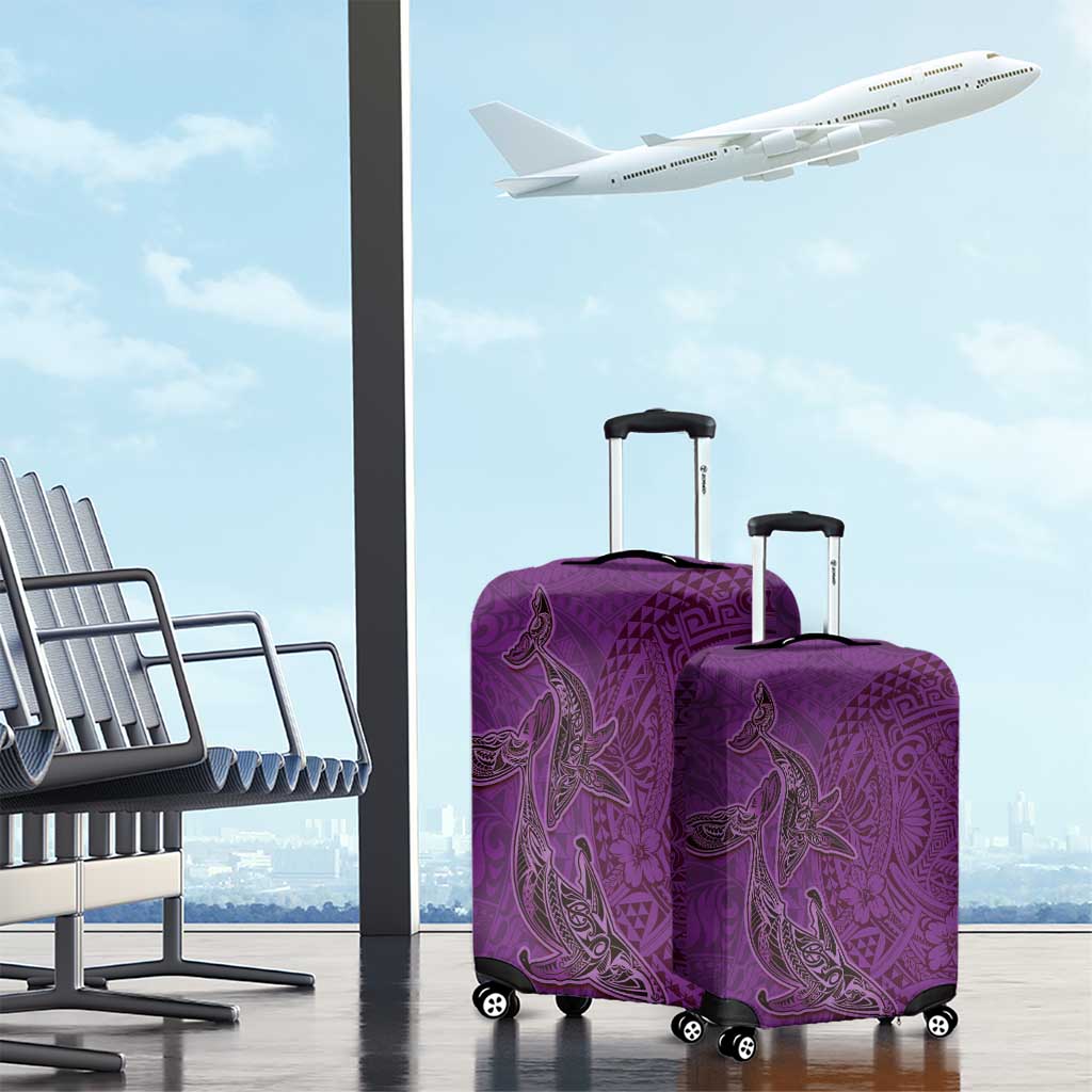 Hawaiian Whales Polynesian Art Motifs Luggage Cover Purple Color LT03 - Polynesian Pride