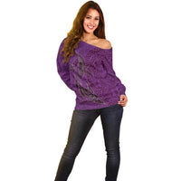 Hawaiian Whales Polynesian Art Motifs Off Shoulder Sweater Purple Color LT03 - Polynesian Pride