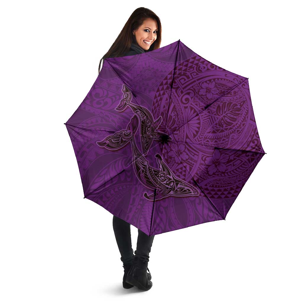 Hawaiian Whales Polynesian Art Motifs Umbrella Purple Color LT03 - Polynesian Pride