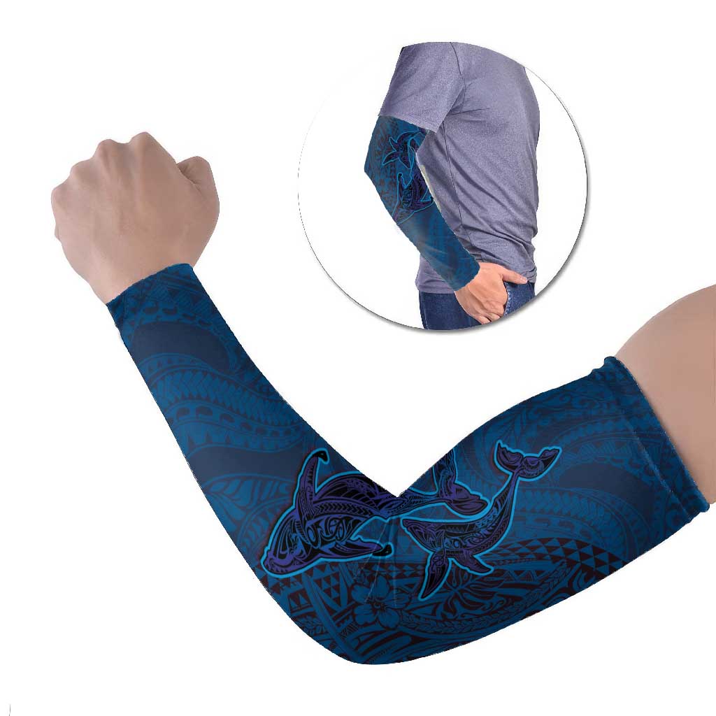 Hawaiian Whales Polynesian Art Motifs Arm Sleeves Blue Color LT03 Set of 2 Blue - Polynesian Pride