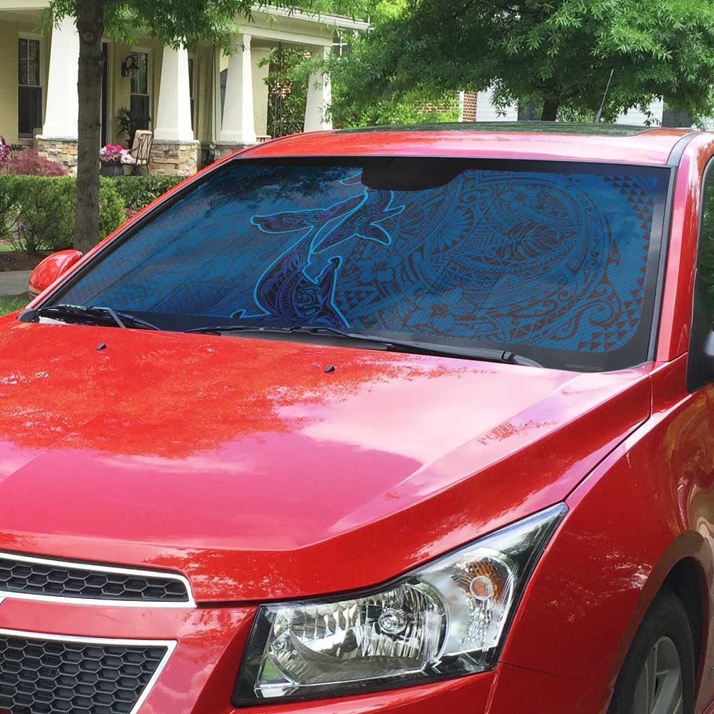 Hawaiian Whales Polynesian Art Motifs Auto Sun Shade Blue Color LT03 - Polynesian Pride