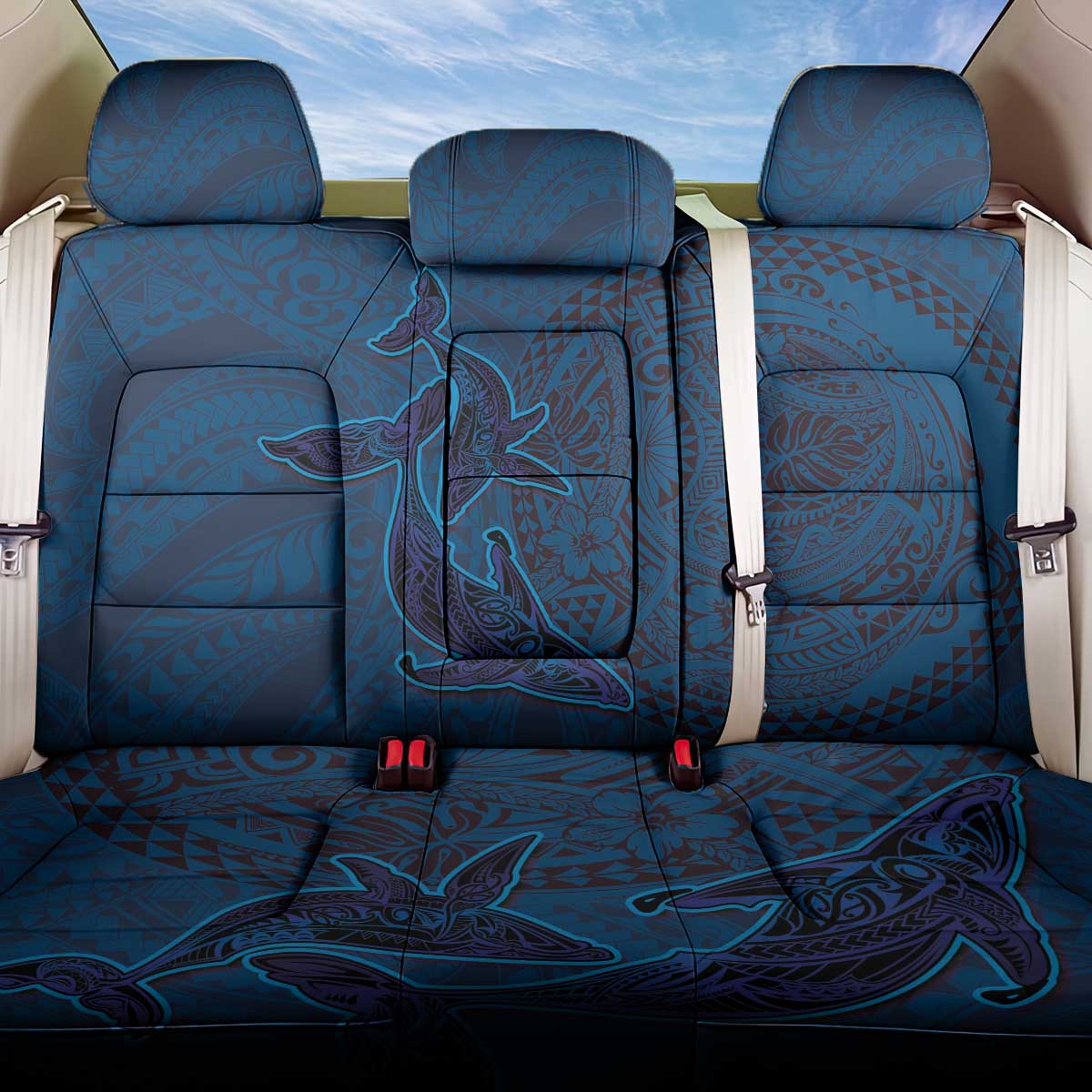 Hawaiian Whales Polynesian Art Motifs Back Car Seat Cover Blue Color LT03 One Size Blue - Polynesian Pride