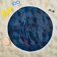 Hawaiian Whales Polynesian Art Motifs Beach Blanket Blue Color LT03 One Size 150cm Blue - Polynesian Pride