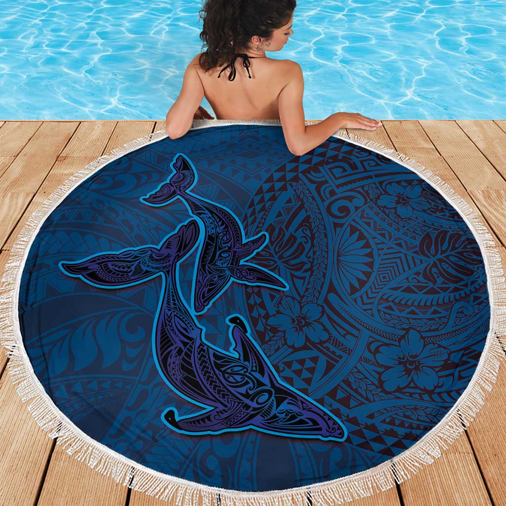 Hawaiian Whales Polynesian Art Motifs Beach Blanket Blue Color LT03 - Polynesian Pride
