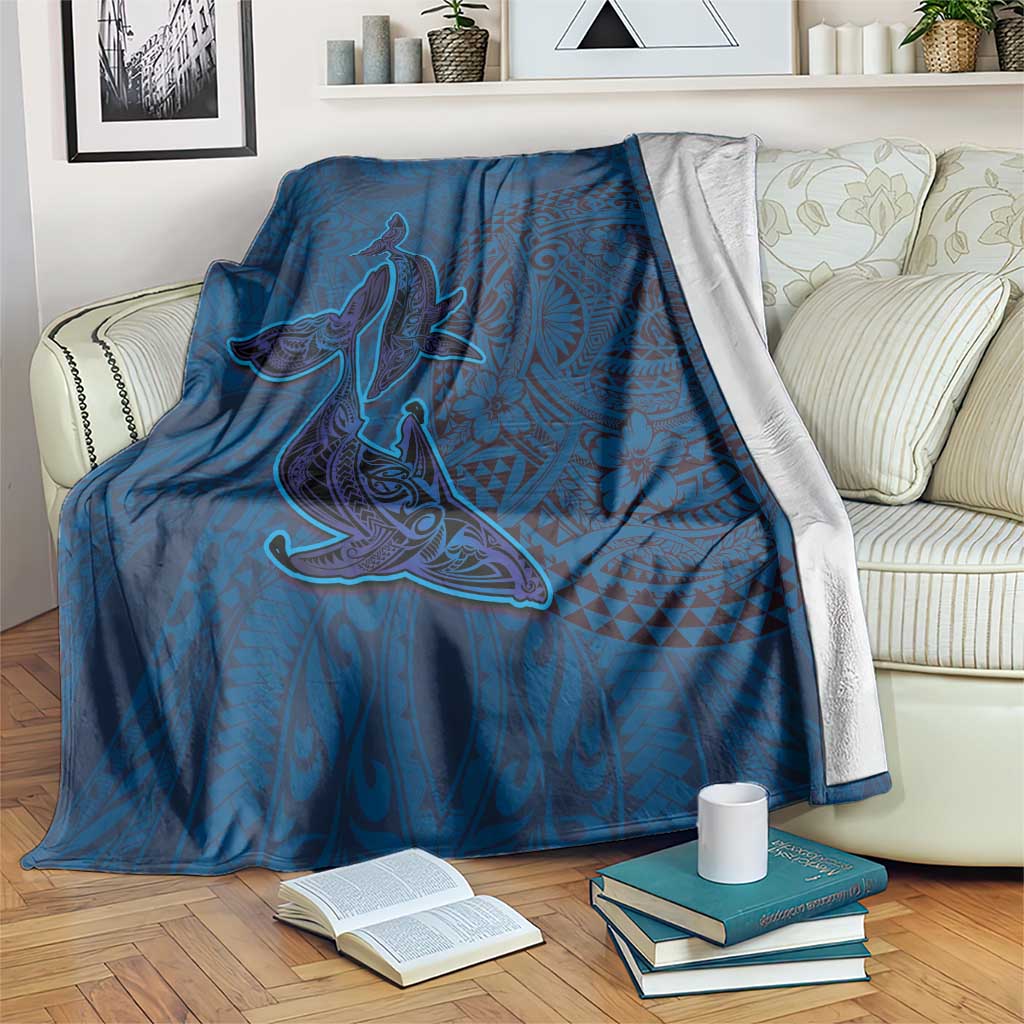 Hawaiian Whales Polynesian Art Motifs Blanket Blue Color LT03 Blue - Polynesian Pride