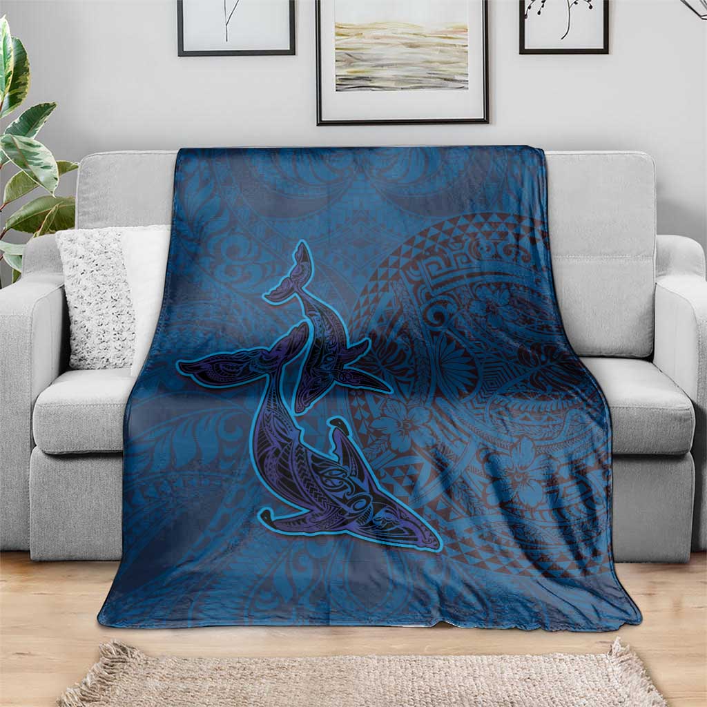 Hawaiian Whales Polynesian Art Motifs Blanket Blue Color LT03 - Polynesian Pride