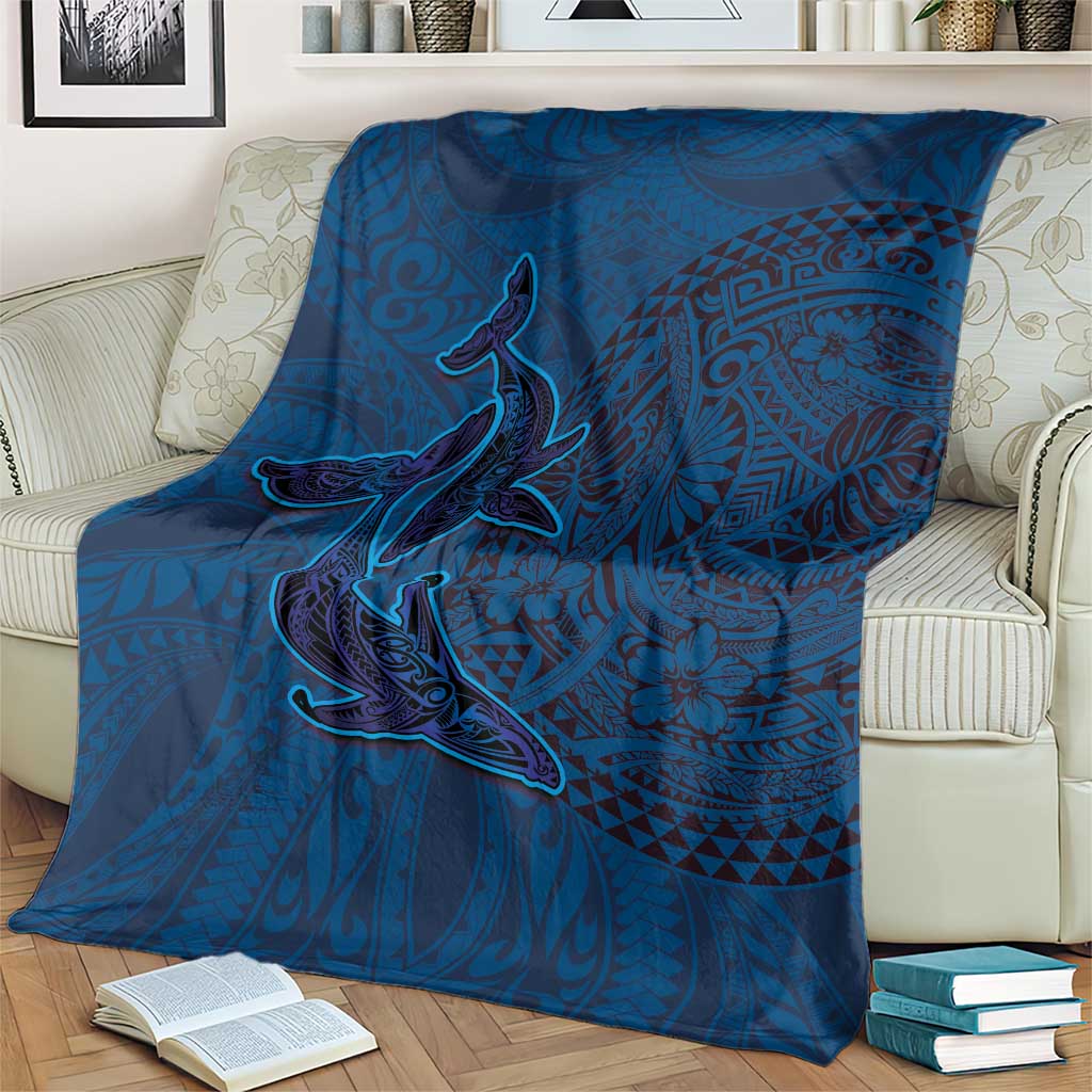 Hawaiian Whales Polynesian Art Motifs Blanket Blue Color LT03 - Polynesian Pride