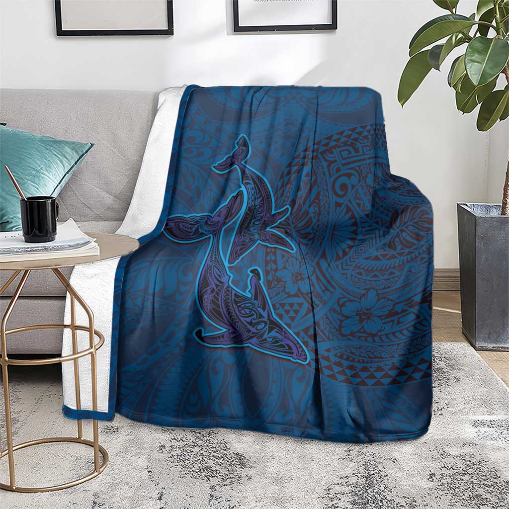 Hawaiian Whales Polynesian Art Motifs Blanket Blue Color LT03 - Polynesian Pride
