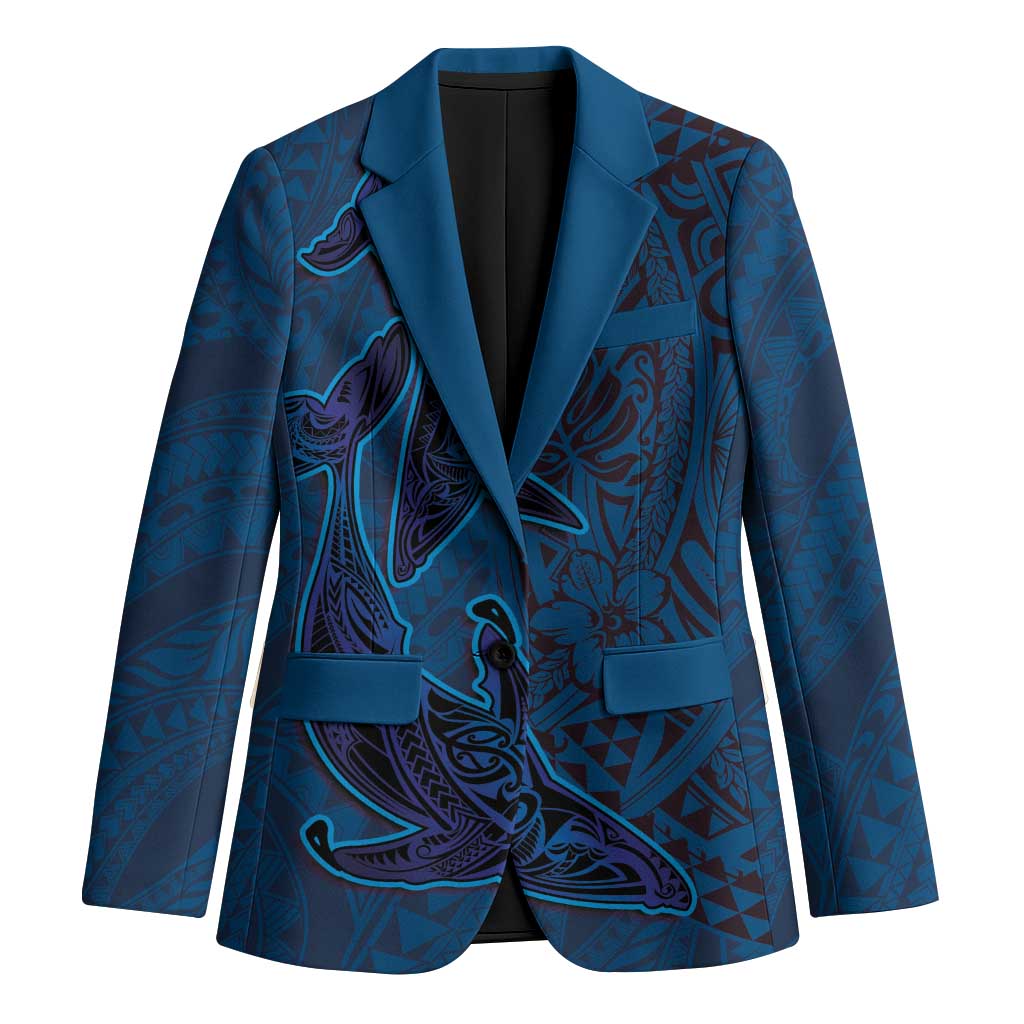 Hawaiian Whales Polynesian Art Motifs Blazer Blue Color LT03 Unisex Blue - Polynesian Pride