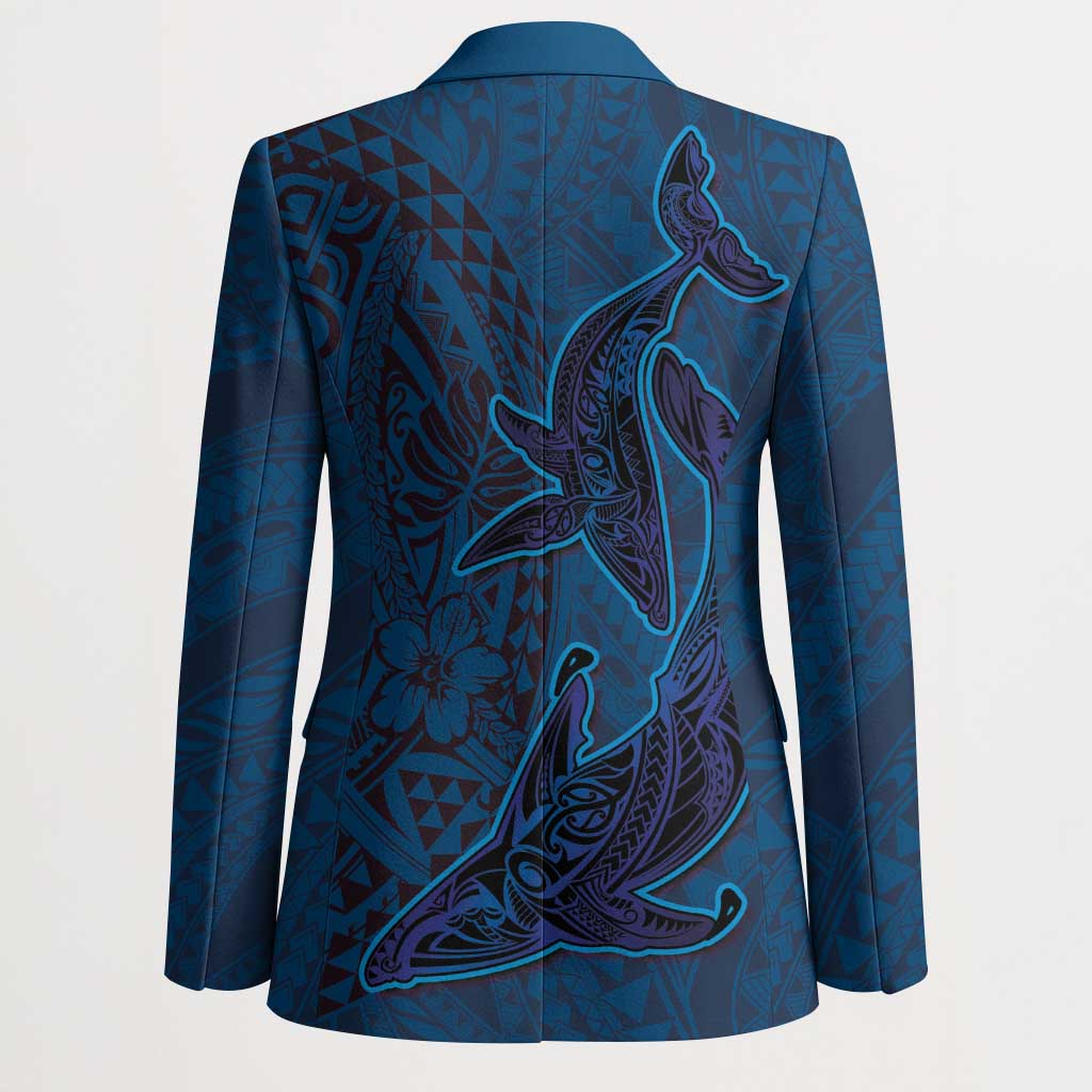 Hawaiian Whales Polynesian Art Motifs Blazer Blue Color LT03 - Polynesian Pride