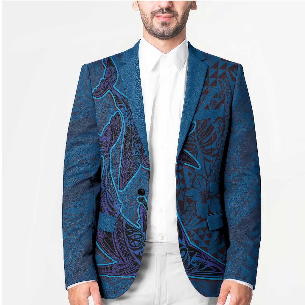 Hawaiian Whales Polynesian Art Motifs Blazer Blue Color LT03 - Polynesian Pride