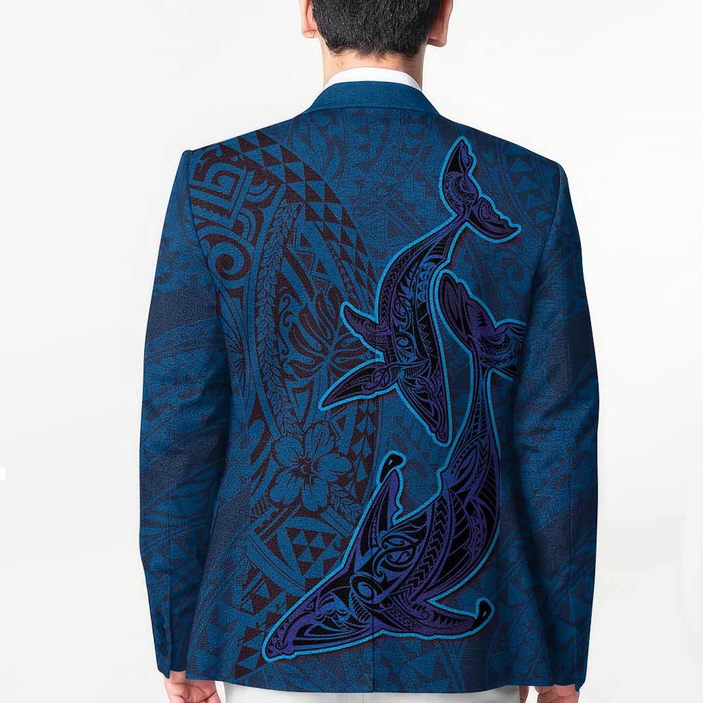 Hawaiian Whales Polynesian Art Motifs Blazer Blue Color LT03 - Polynesian Pride