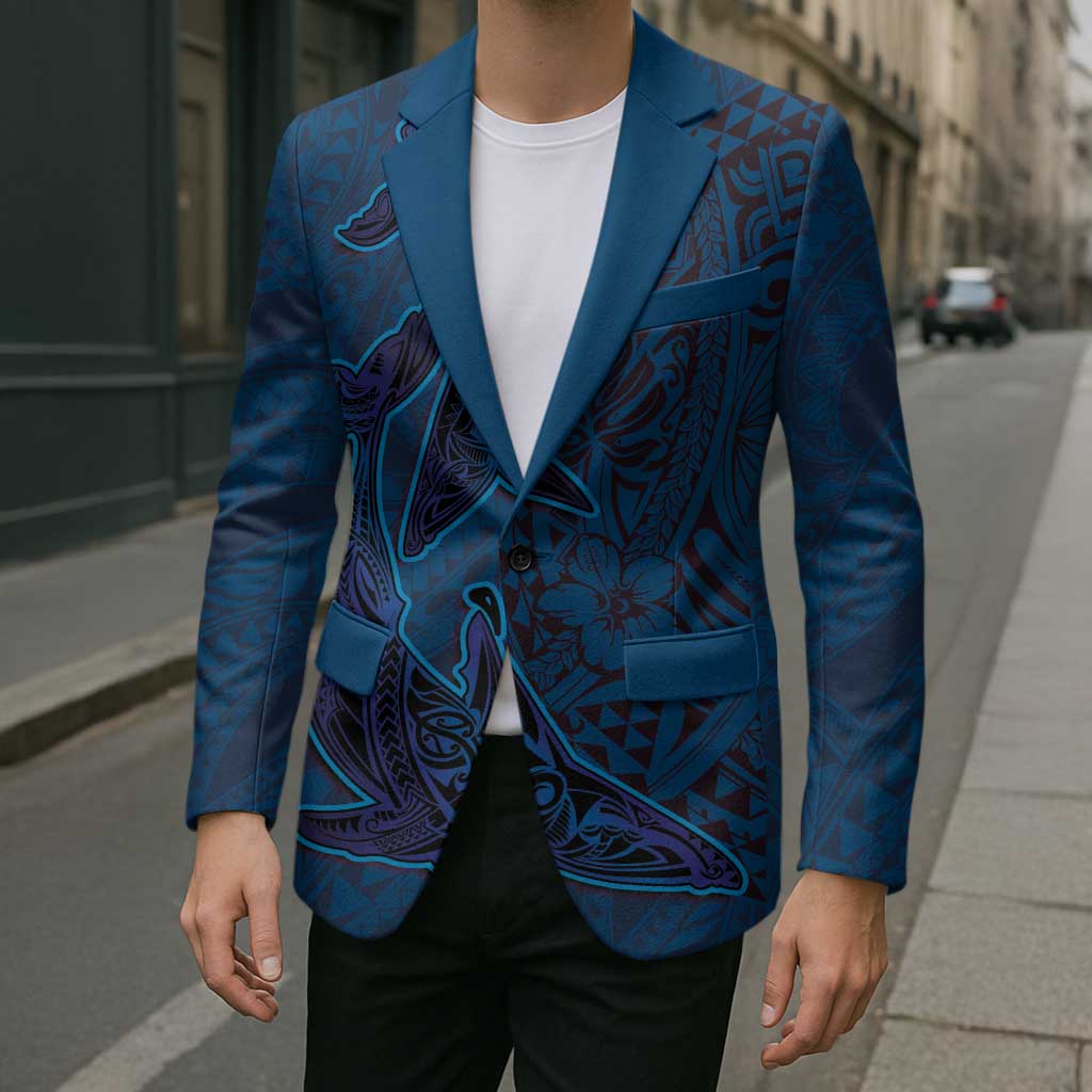 Hawaiian Whales Polynesian Art Motifs Blazer Blue Color LT03 - Polynesian Pride