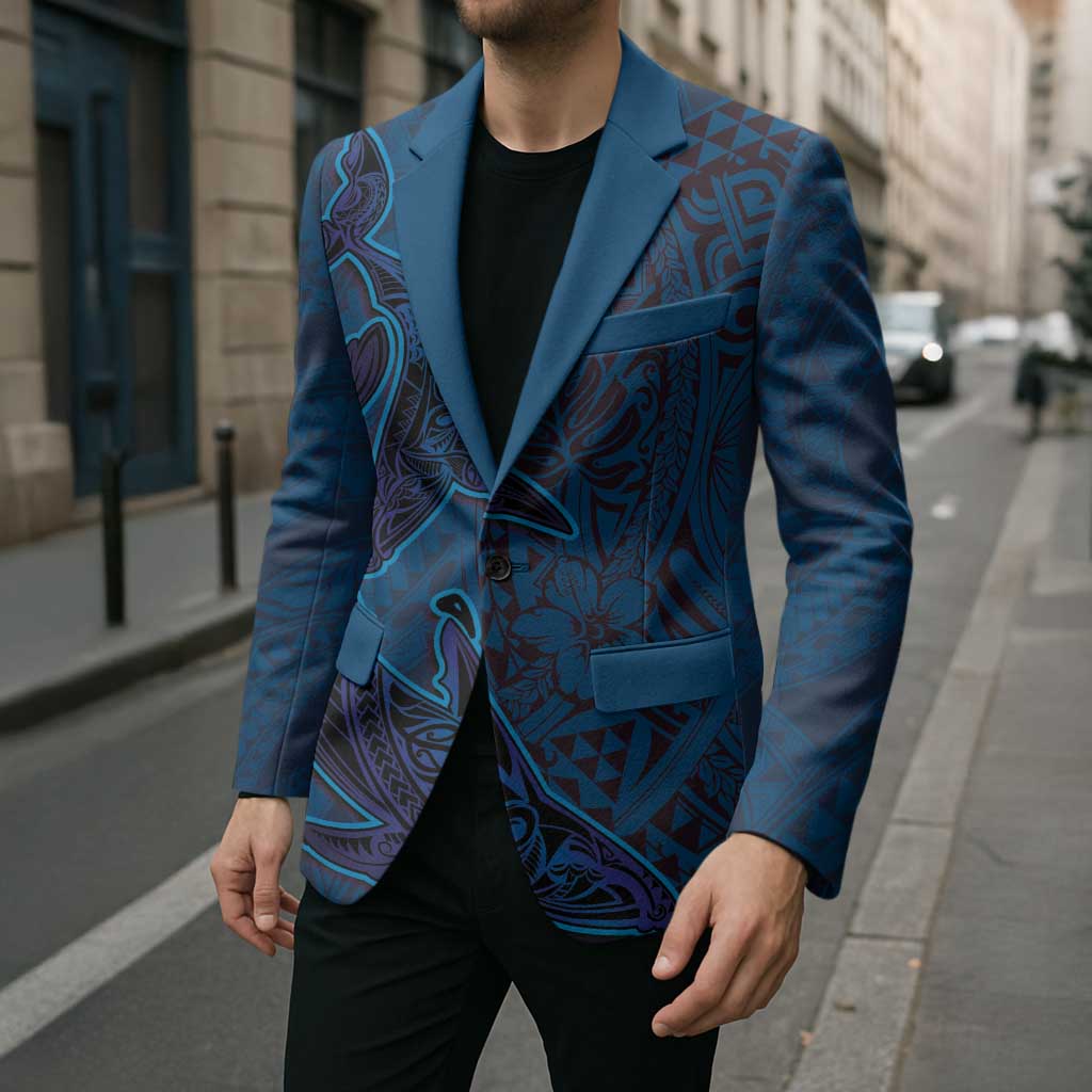 Hawaiian Whales Polynesian Art Motifs Blazer Blue Color LT03 - Polynesian Pride