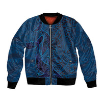 Hawaiian Whales Polynesian Art Motifs Bomber Jacket Blue Color LT03 Unisex Blue - Polynesian Pride