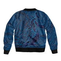 Hawaiian Whales Polynesian Art Motifs Bomber Jacket Blue Color LT03 - Polynesian Pride