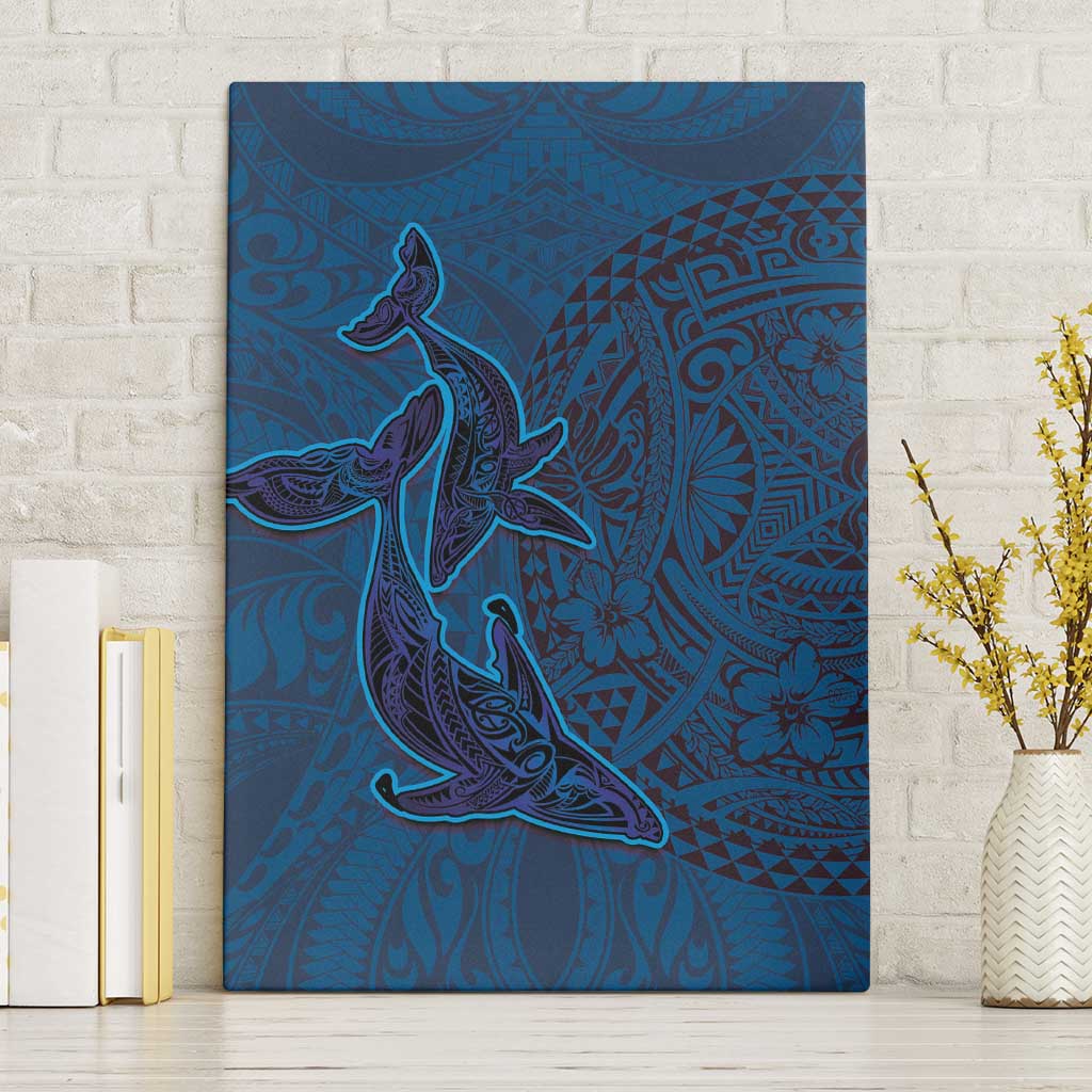 Hawaiian Whales Polynesian Art Motifs Canvas Wall Art Blue Color LT03 Without Frame Blue - Polynesian Pride