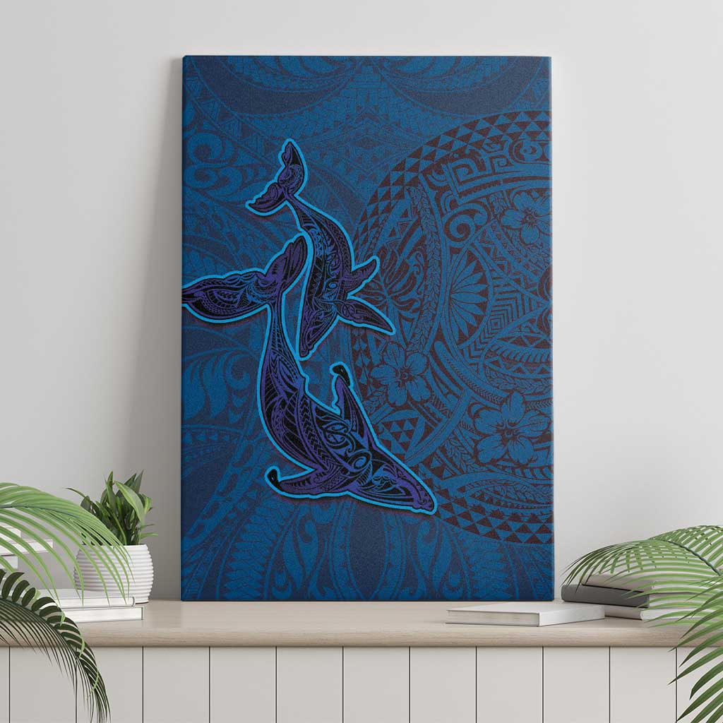 Hawaiian Whales Polynesian Art Motifs Canvas Wall Art Blue Color LT03 - Polynesian Pride
