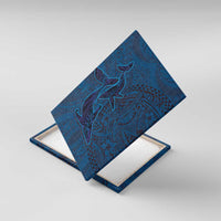 Hawaiian Whales Polynesian Art Motifs Canvas Wall Art Blue Color LT03 With Frame Blue - Polynesian Pride